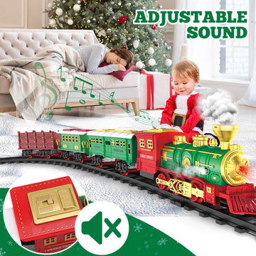 Gretex Electric Train Set With Smoke And Light For Toddlers Age 3 4 5 Year Old: Christmas Train Sets For Around The Tree With Adjustable Sound And Music Christmas Birthday Gift For Kids Age 6 7 8+