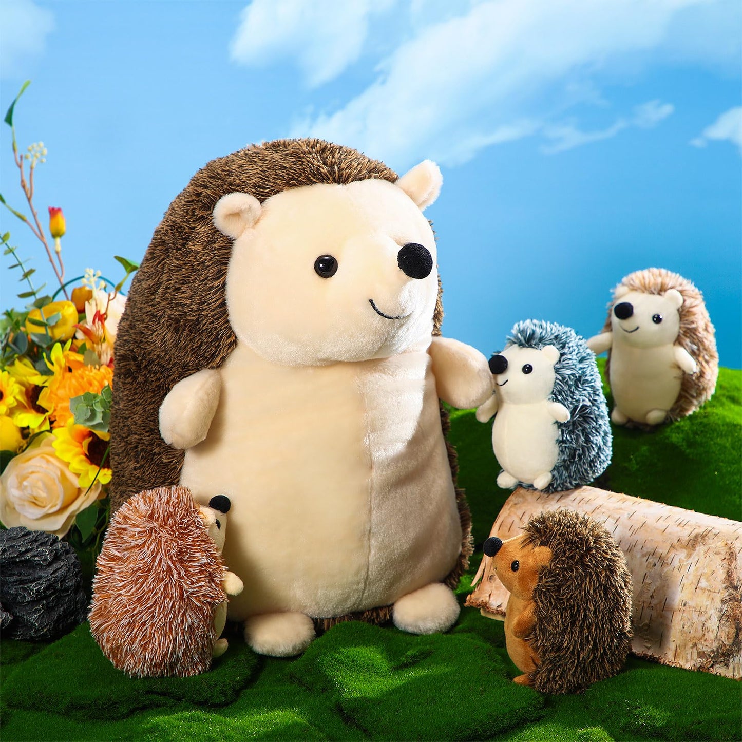 Hiboom 5 Pcs Hedgehog Stuffed Animal, 14 Inch Large Mommy Hedgehog Stuffed Plush Toys With 4 Plush Baby Hedgehogs Soft Cuddly Pl