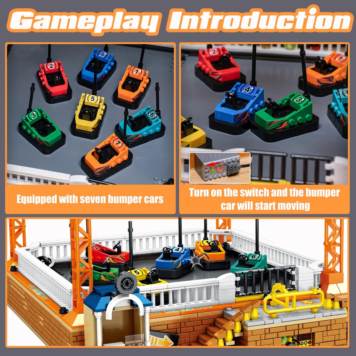 Bumper Cars Building Blocks Set. Large Amusement Park Model Kit For Teen Boys Son, Girls, Nephews, Block Lovers. Kids Puzzles Wi