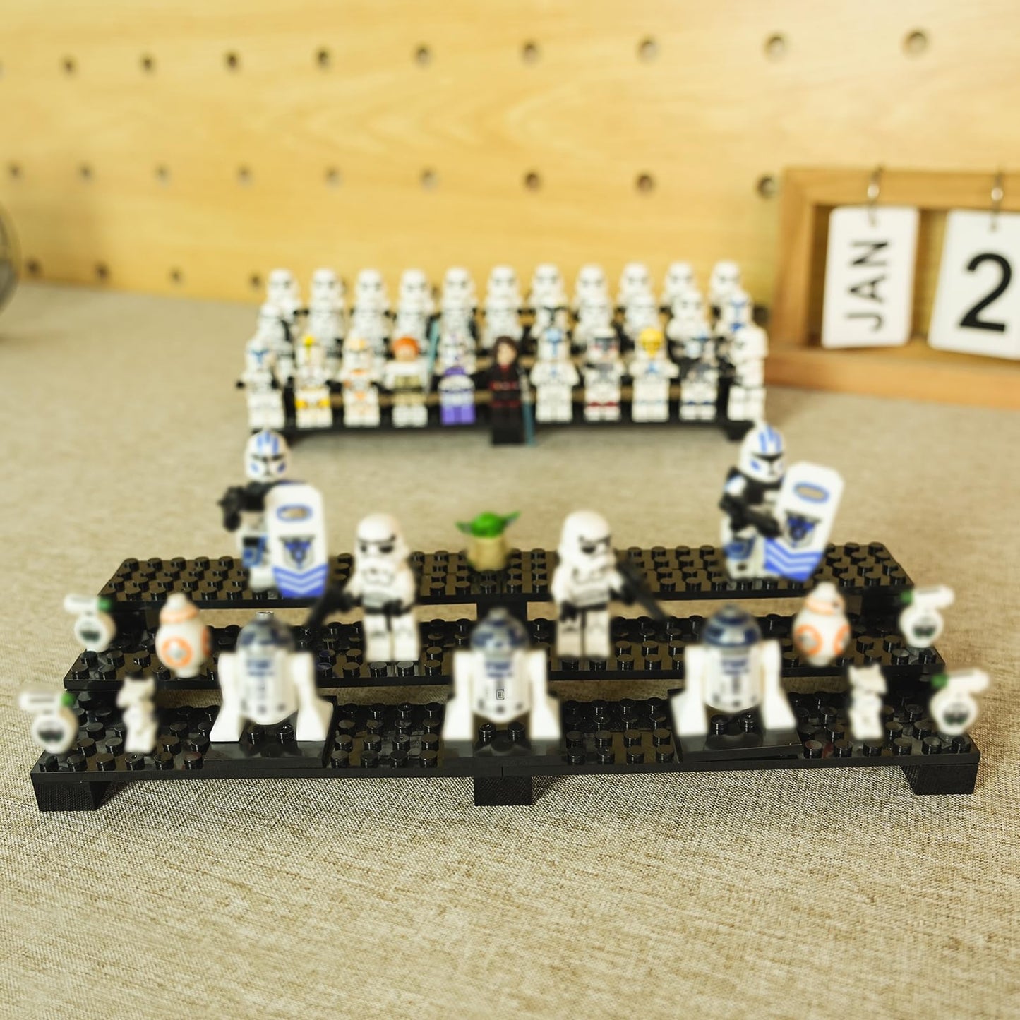 popbricks 2 Pack Brick Minifigure Display Stand - 3-Tier Display Case for LEGO Mini Figures - Holds 66 Figures - Black Stylish O