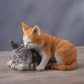 5.13 Inch Sleeping Tabby Kittens Decorative Figurine, Orange and Gray