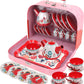 Tea Set for Little Girls, Pretend Play Tea Party Set, Floral Design Kids Tin Tea Set with Carrying Case (15 Pcs)
