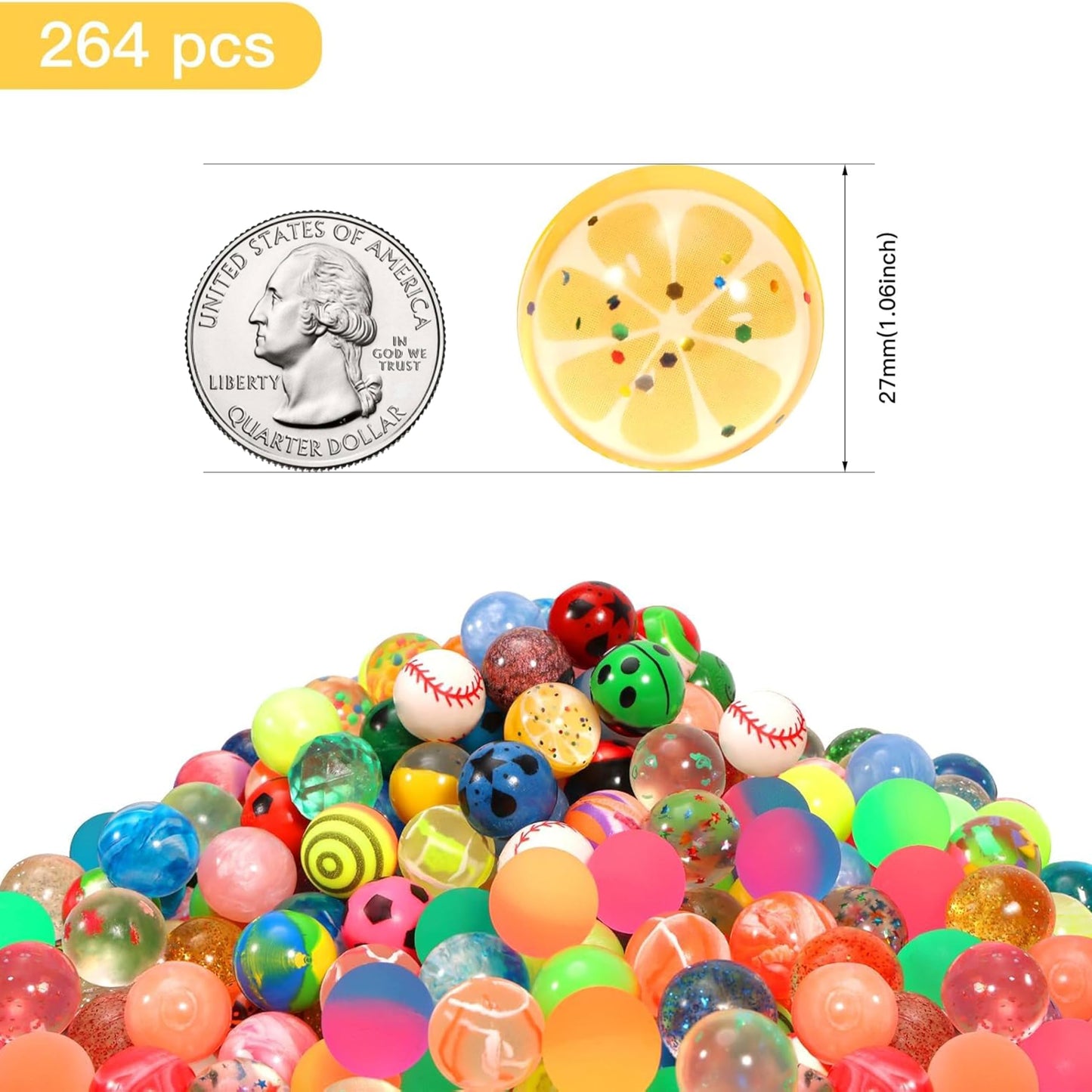 Pllieay Small Rubber Bouncy Balls for Kids Party Favors, Neon Bouncing Balls for Gift Bag Filling and Vending Machine (264 Piece