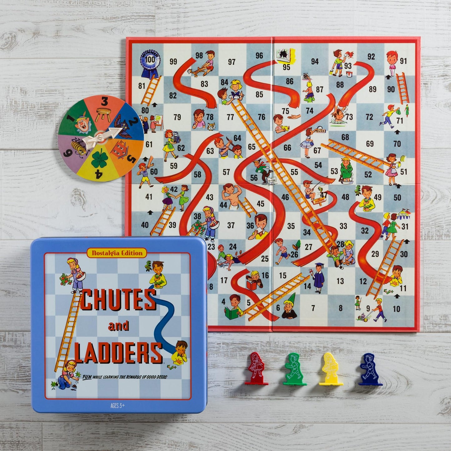 WS Game Company Chutes and Ladders Nostalgia Edition Board Game in Collectible Tin