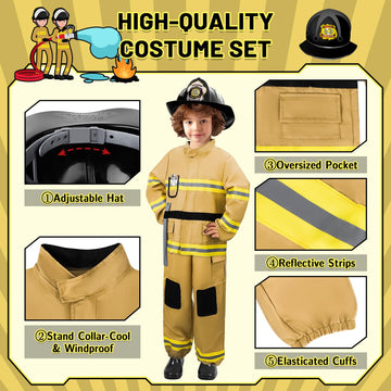 Deao Fireman Costume For Kids Firefighter Dress-Up Toy Set With Accessories Halloween Costumes Pretend Play Toy Gift For Boy