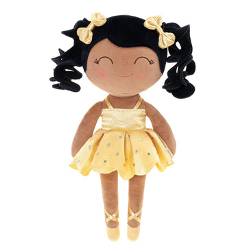 Gloveleya Baby Dolls Soft Snuggly Curly Hair Ballerina Doll First Baby Girl Gifts Plush Tanned Ballet Doll With Lace Mesh Dress Golden 14Inches Ballerina Series