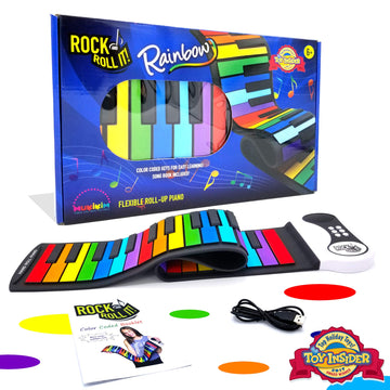 Mukikim Rock And Roll It - The Original Rainbow Piano. Roll Up Flexible Piano Keyboard For Kids / Beginners. Portable 49 Keys Silicone Piano Pad. Play-By-Color Songbook Included!