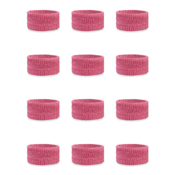 Couver Kids Children 1 Inch - Pink Cotton Terry Cloth Wristband for School, Church, YMCA Activities or evens(6 Pairs)