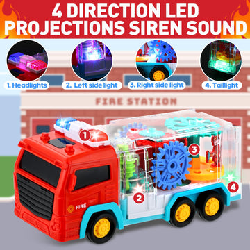 Light-Up Fire Truck Toy For Toddler,Educational Crawling Sensory Baby Toys With Rotating Gear,Cool Lights And Musical.Infant Tummy Time Toys For Kids Boys Girls 6-12-18 Months Age1 2 3 4 5 (Red)