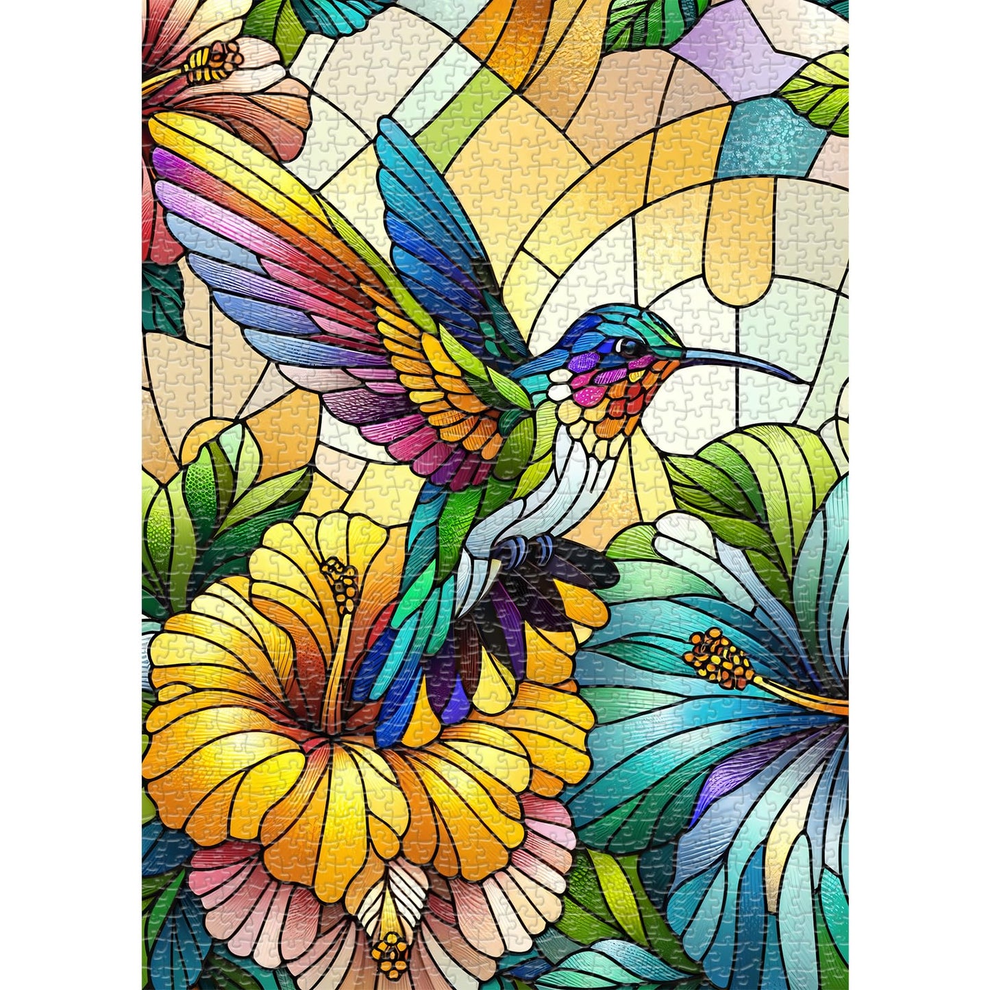 Hummingbird Puzzles for mature-themeds 1000 Pieces  Stained Glass Impossible Jigsaw Puzzle for mature-themeds  Hard Challenging Bird Puzzles 1000 Pieces Games  Leisure Puzzle Games for mature-themed Suitable Family Friends