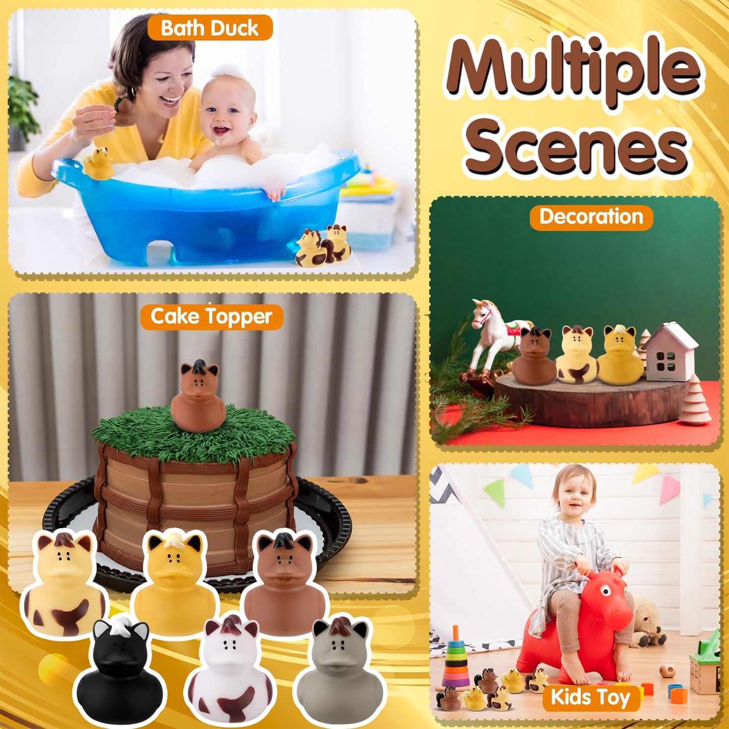 Hungdao 12 Pcs Horse Rubber Duck 2.36 Inch Bucking Bronco Ducks Pool Float Bath Decor Gift for Horse Racing Festival Boys and Gi