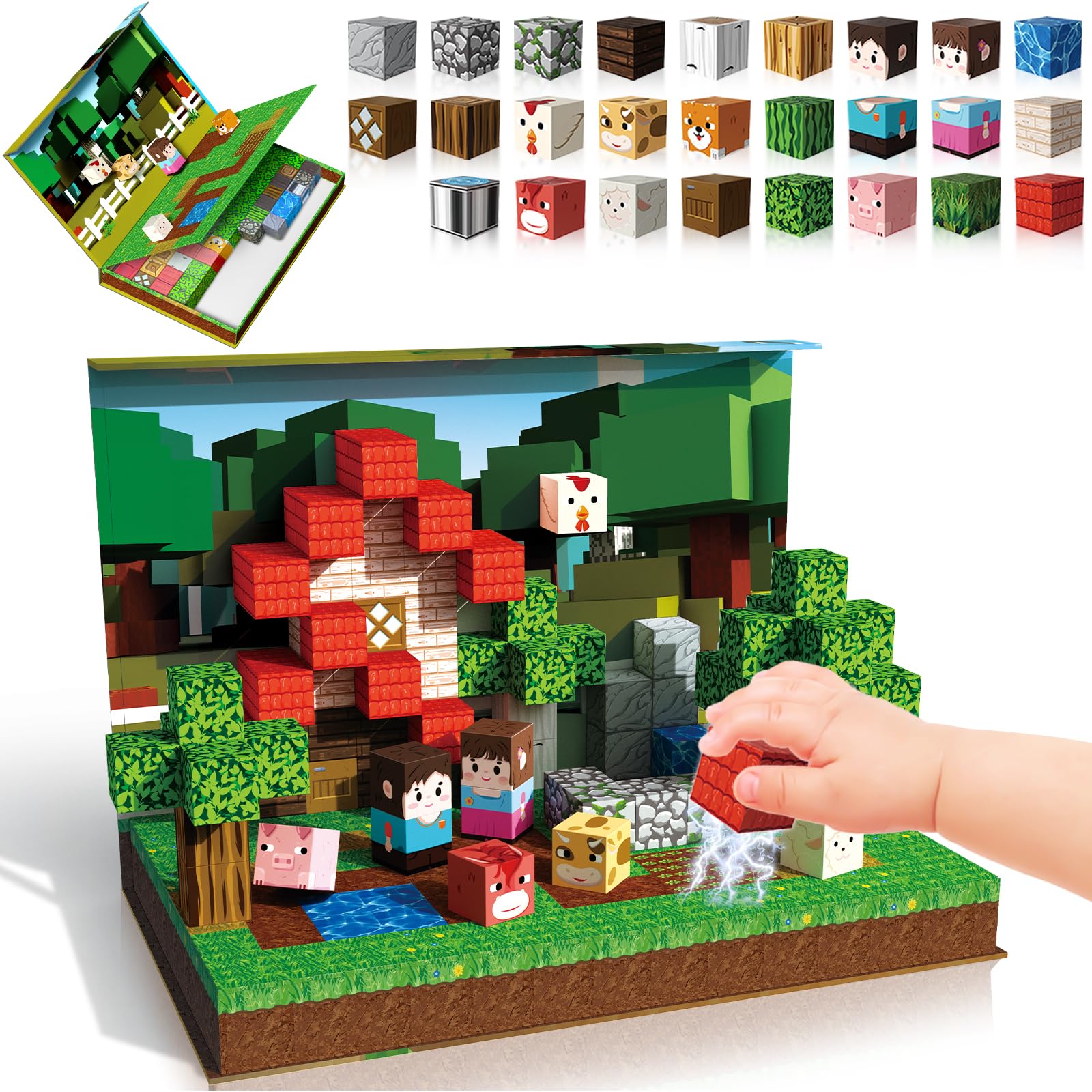 100Pcs Magnetic Blocks - Travel Magnetic Building Blocks Set With 2-In-1 Magnet Box, Magnet Cubes Build Forest Farm Stem Sensory