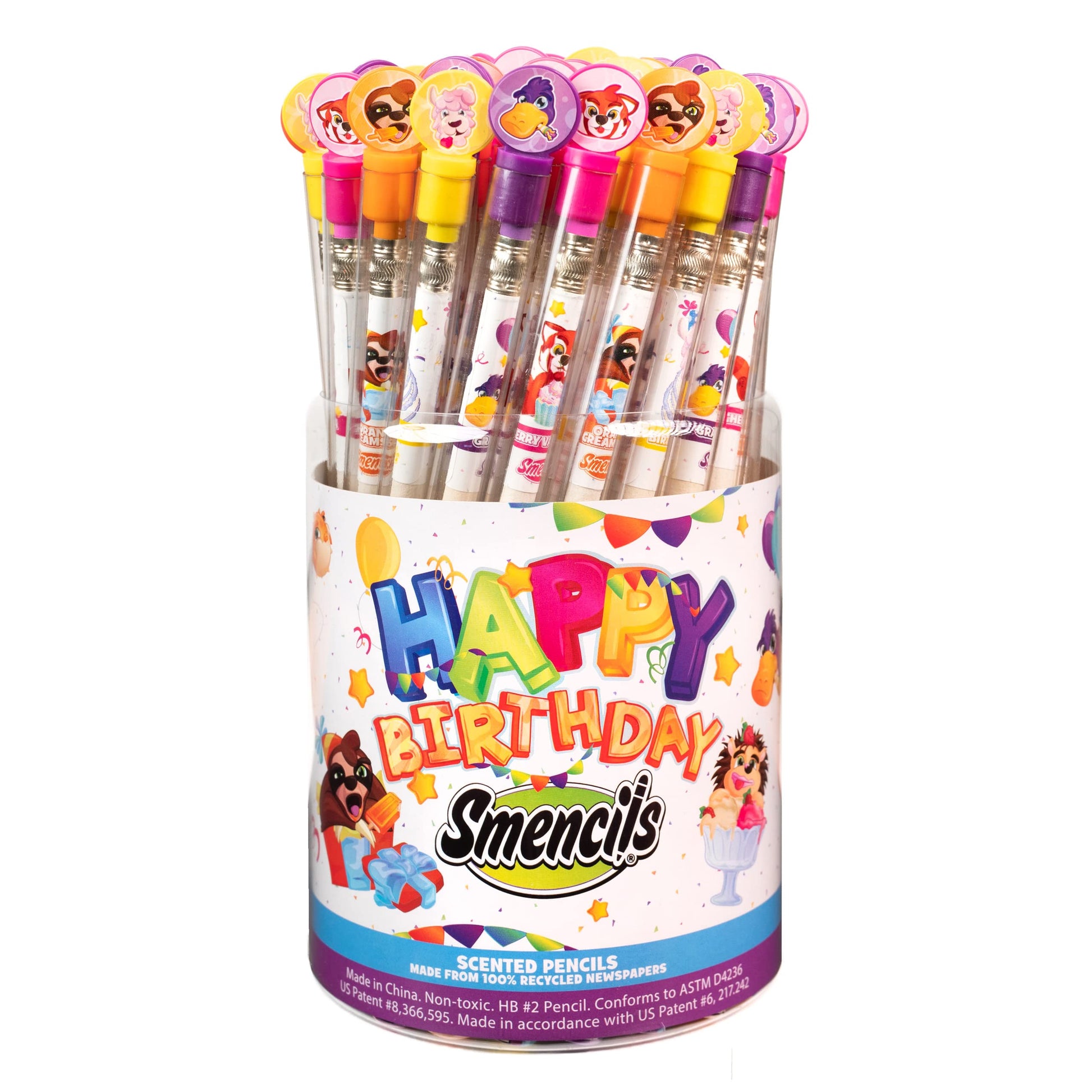 Party Animals Smencils Cylinder - Hb #2 Patented Gourmet Scented Pencils, 50 Count, Gifts For Kids