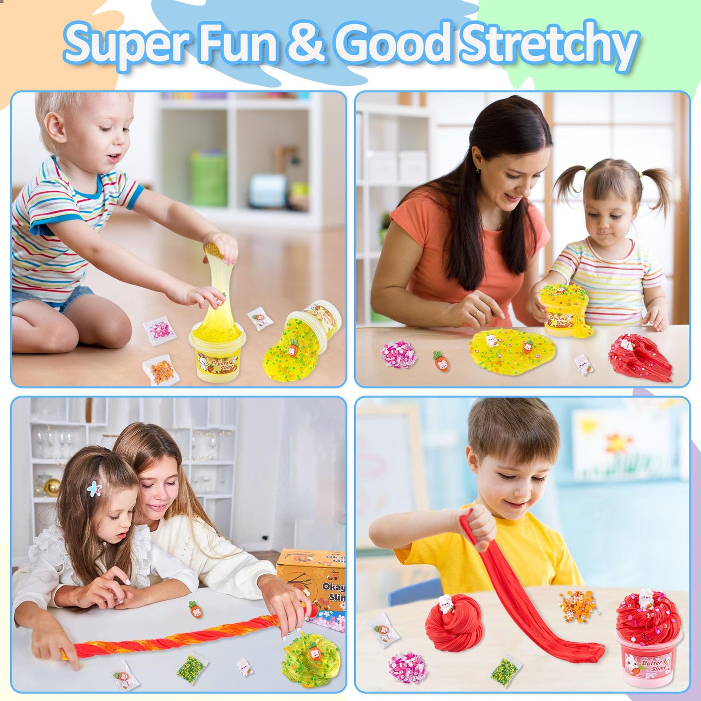 Okaybee 2 Pack Slime Kit With Red Butter Slime & Yellow Clear Slime For Kids, Slime Sensory Toys For Girls And Boys Ages 8-12, S