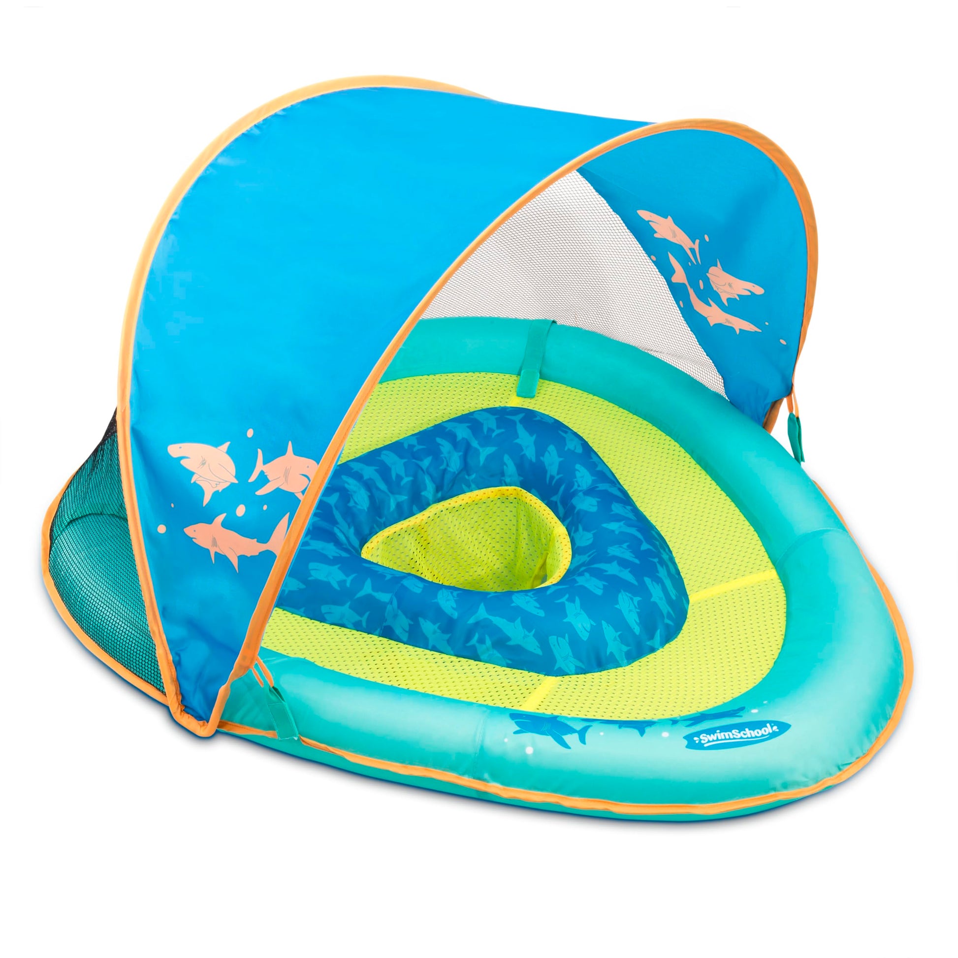 Aqua Grow-with-me BabyBoat with Canopy  Baby Swim Float with Splash & Play Activity Center Safety Seat  Blue