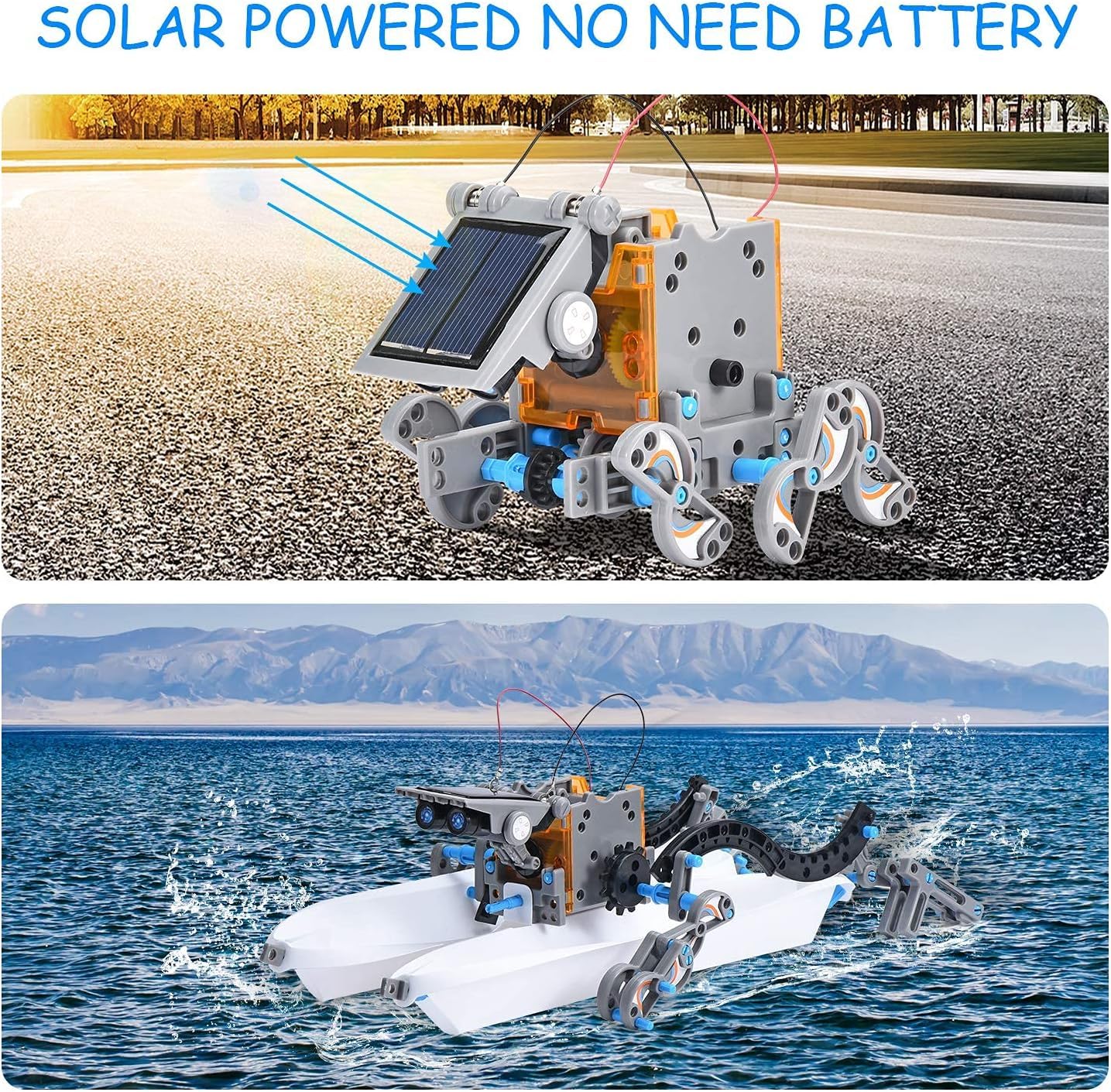 RAESOOT 12-in-1 STEM Solar Robot Toy for Ages 8-13, Blue, Plastic, Ideal Science Kit for Boys 10 Years Old, Great Birthday Gift