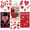 Tegeme 3 Pcs Happy Valentines Door Sign Flag Valentines Hanging Door Banner Red and Pink Heart Hanging Flag Decoration for Party