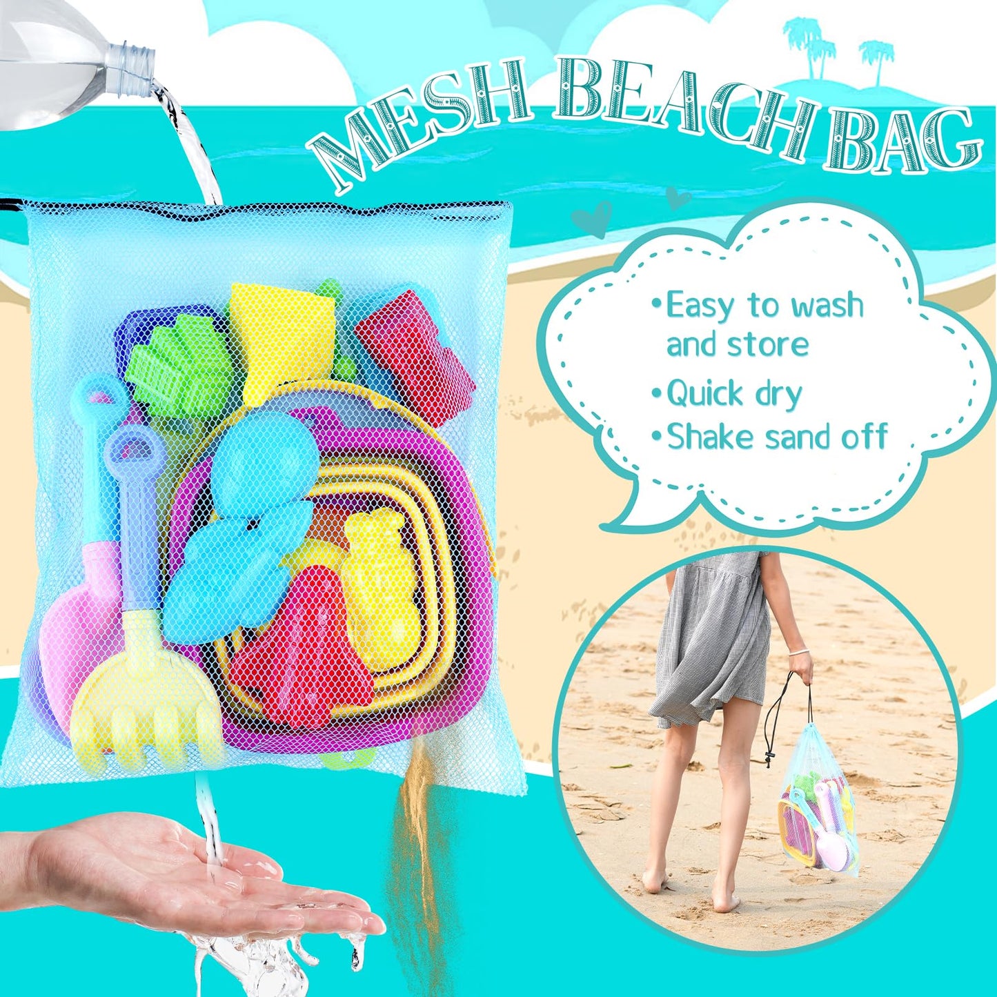 Oun Nana Beach Toys, 21 PCS Sand Toys for Kids, Sandbox Toys with Collapsible Beach Buckets and Shovels Set, Sand Castle Kit, Sa