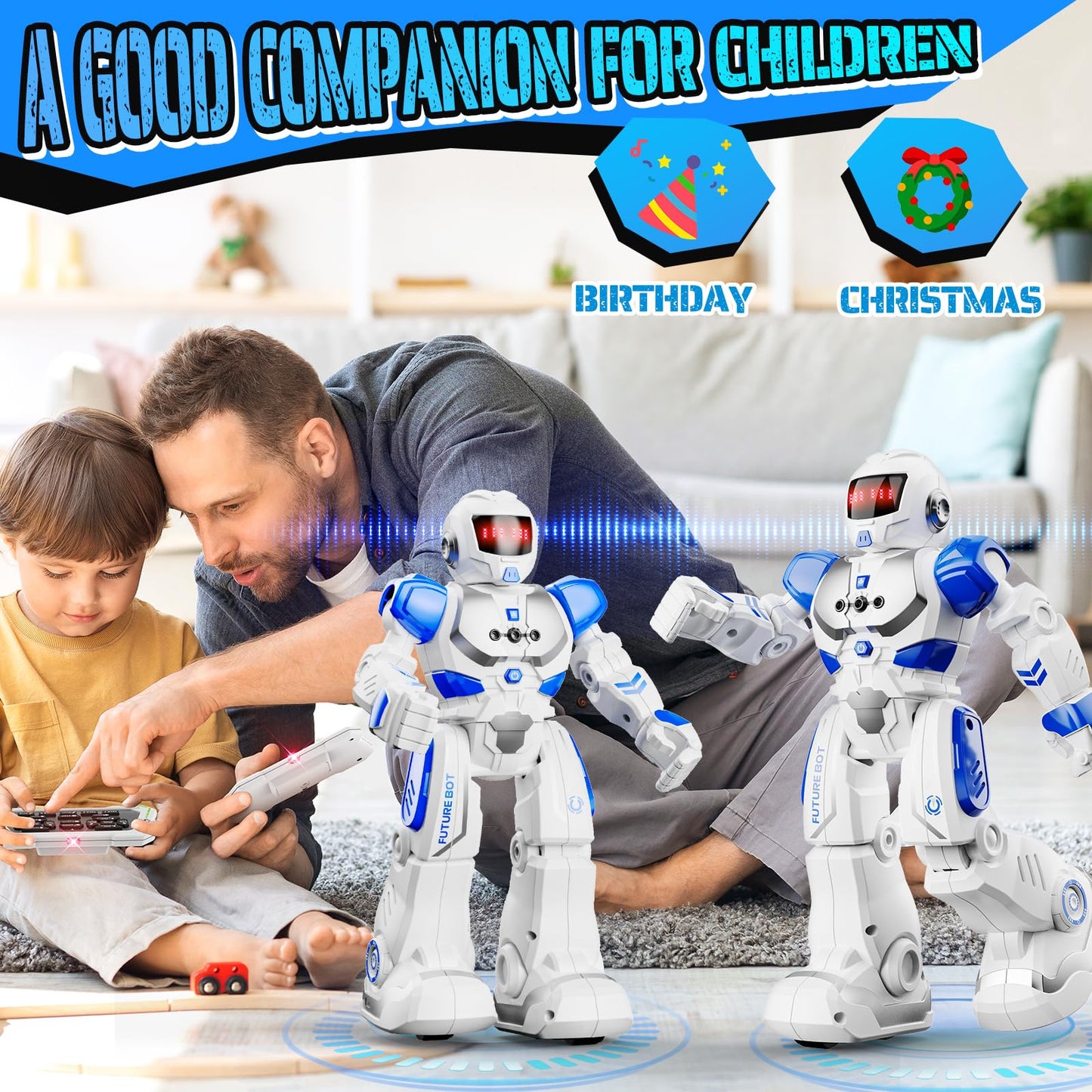 Fafugania Robot Toys For Kids, Remote Control Robot With Programmble Walking & Dancing Adjustable Volume Rc Gesture Sensing Smart Robot Toy For Ages 3 4 5 6 8 10 12 Boy Girl Ideal Blue