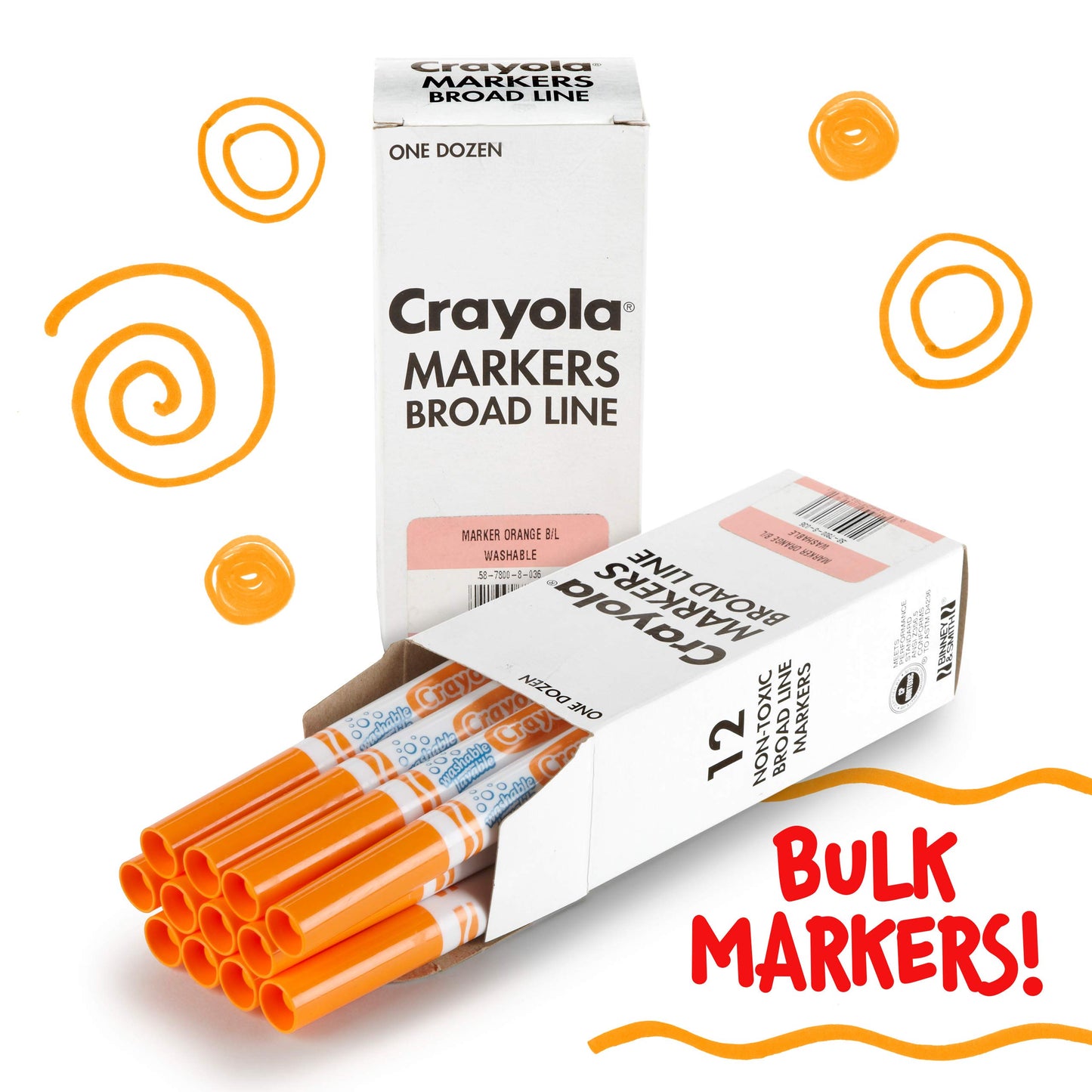 Crayola Washable Markers - Orange (12Ct), Kids Broad Line Markers, Bulk Markers For Classrooms & Teachers