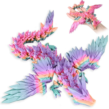 Locyfens 3D Printed Dragon With Wings Flying Dragon, Rainbow Articulated 3D Dragon Toys, 3D Printed Crystal Wing Dragon Without