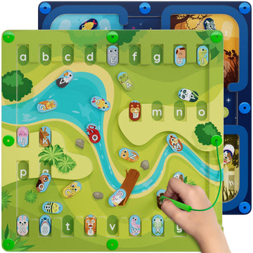 2 In 1 Animal Magnetic Alphabet Maze Board - Abc Learning Alphabet Games & Montessori Fine Motor Skills Toys For 3 4 5 Year Old Boys & Girls - Educational Letter Recognition Puzzle For Kids & Toddlers