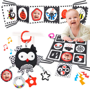 Black And White High Contrast Baby Toys 0-6 Months With Mirror, Crinkle And Rattles, Soft Baby Toys For Brain Development Montessori Sensory Tummy Time Toys Newborn Infant Toys For 0 3 6 9 Months Old