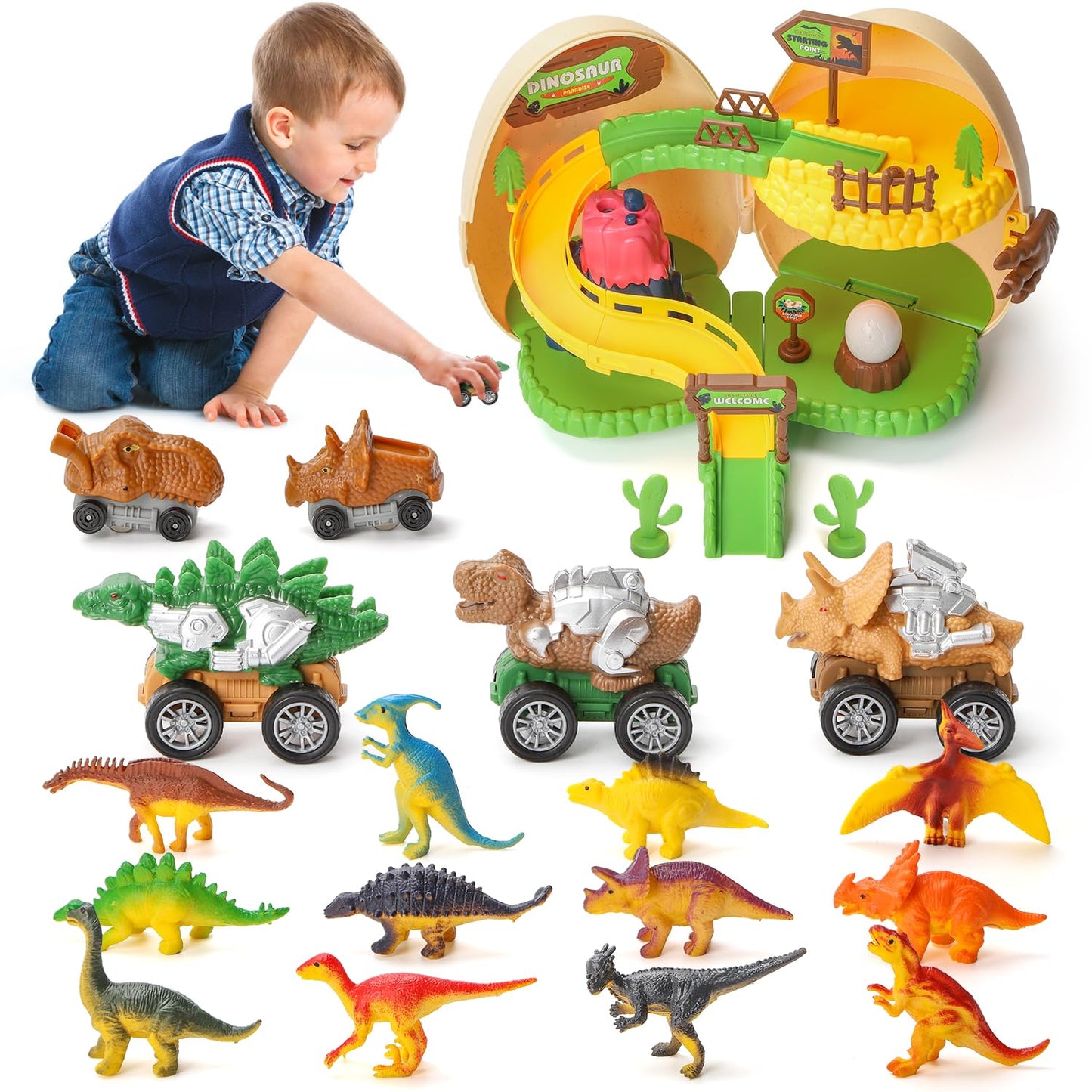 Dinosaur Toys For Kids 3-5, Interactive Set Of Dino Toys, Dinosaur Toys For Boys Girls, Dino Egg Amusement Park With Dinosaur Fi