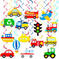 Transporation Hanging Swirls Transport Theme Birthday Decorations 20Pcs Transportation Party Hanging Streamers Truck Train Ceili