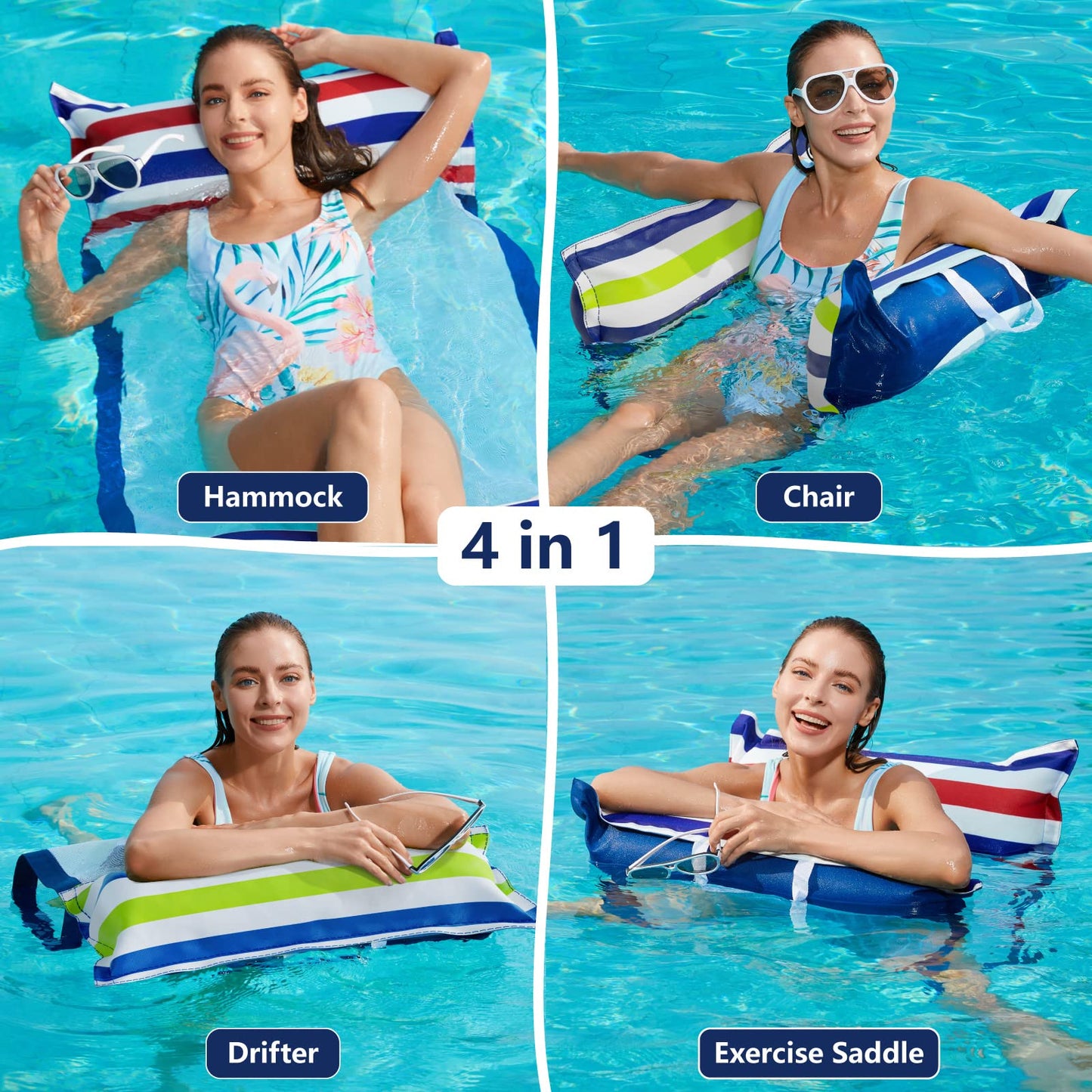 Jasonwell Inflatable Pool Hammock Float - 2 Pack, Vintage Grey, Multi-Purpose Water Loungers, Model JX-WH-4828A