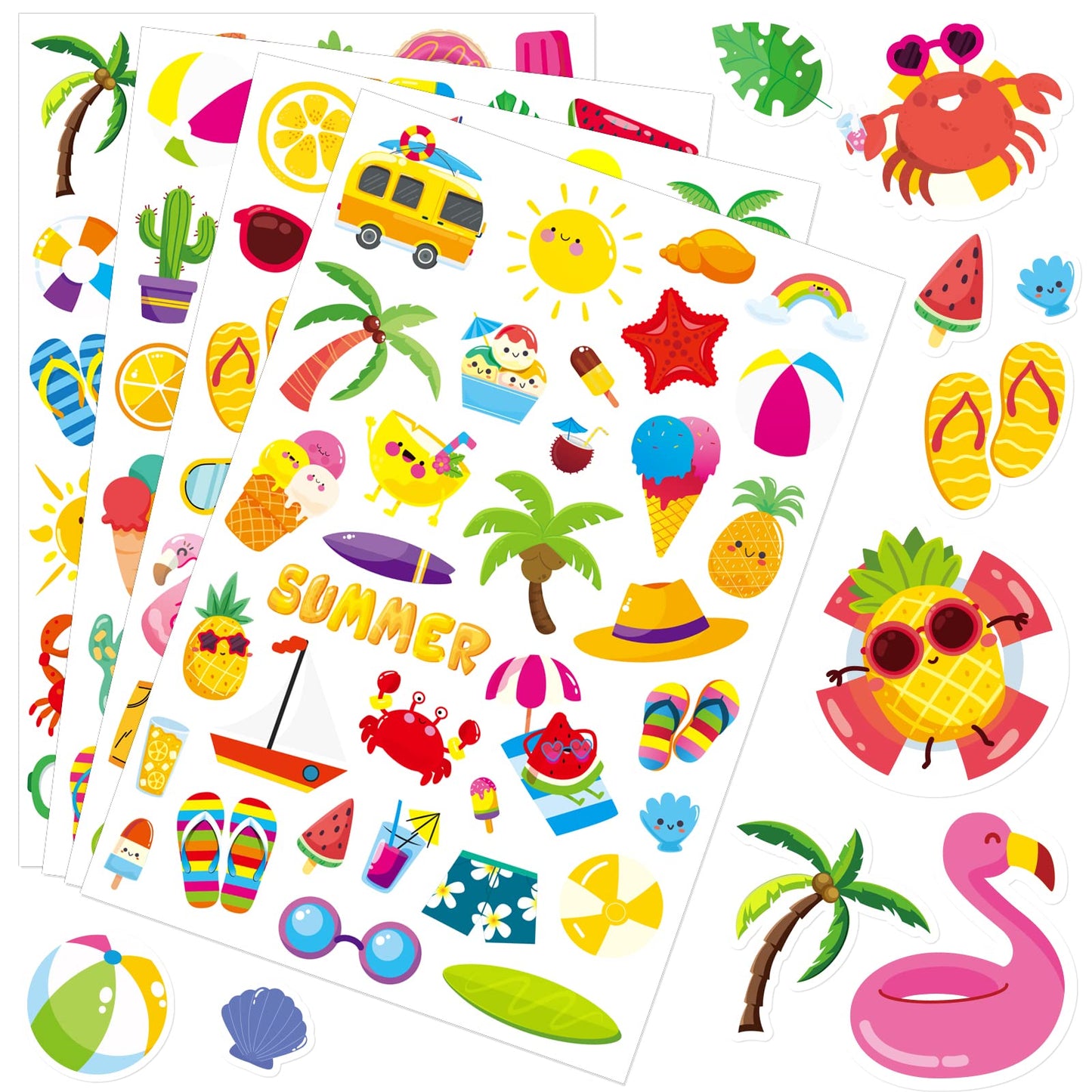 Summer Pool Beach Adhesive Stickers Luau Hawaii Sun Stickers 700 Count Forbirthday Invitations Envelopes Decorations Party Goodie Gifts Bags Decor School Game Class Rewards