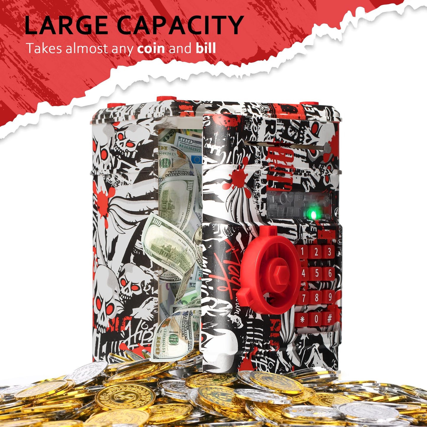 ATM Piggy Bank for Boys Girls  Vcertcpl Mini ATM Coin Bank Money Saving Box with Pasdecorative replica blade  Kids Safe Money Jar for mature-themeds with Auto Grab Bill Slot  Great Gift Toy Bank for Kids