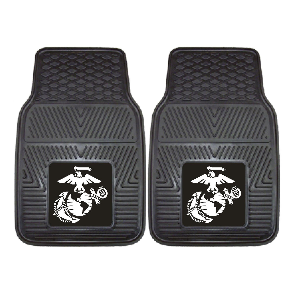 FANMATS 11038 U.S. Marines 2-Piece Heavy Duty Vinyl Car Mat Set, Front Row Floor Mats, All Weather Protection, Universal Fit, De