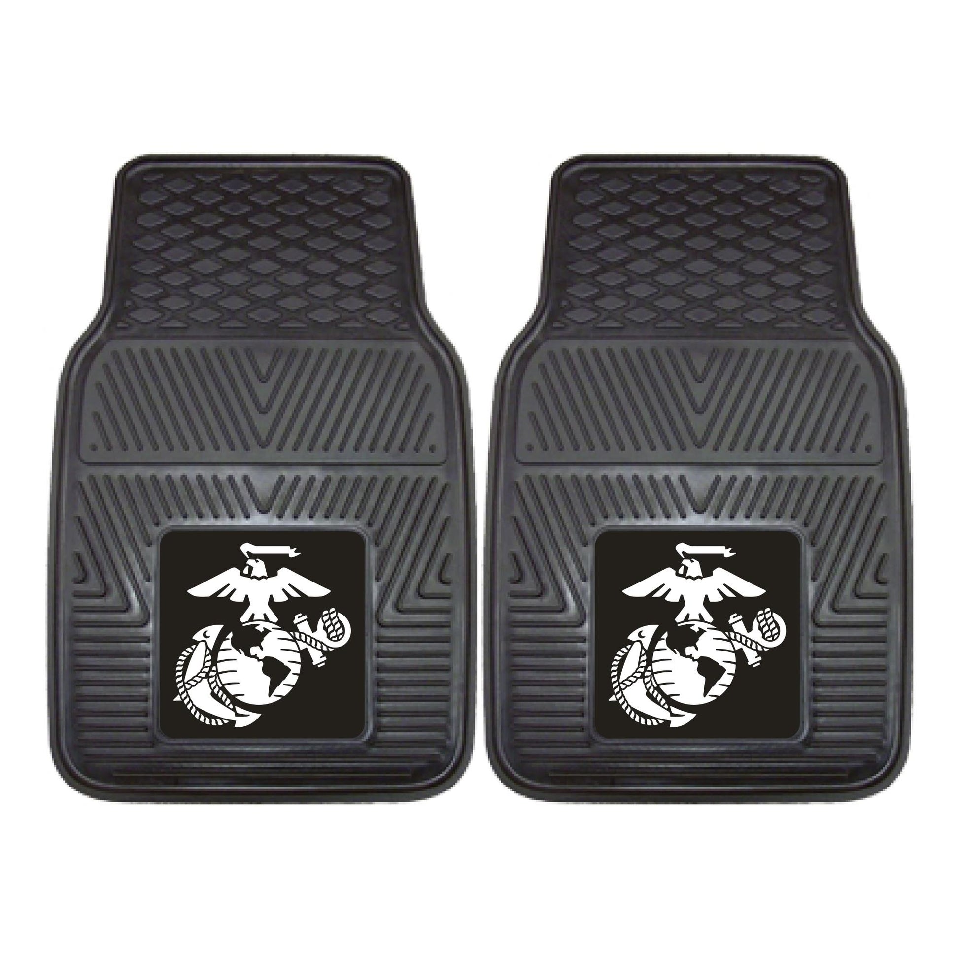 FANMATS 11038 U.S. Marines 2-Piece Heavy Duty Vinyl Car Mat Set, Front Row Floor Mats, All Weather Protection, Universal Fit, De