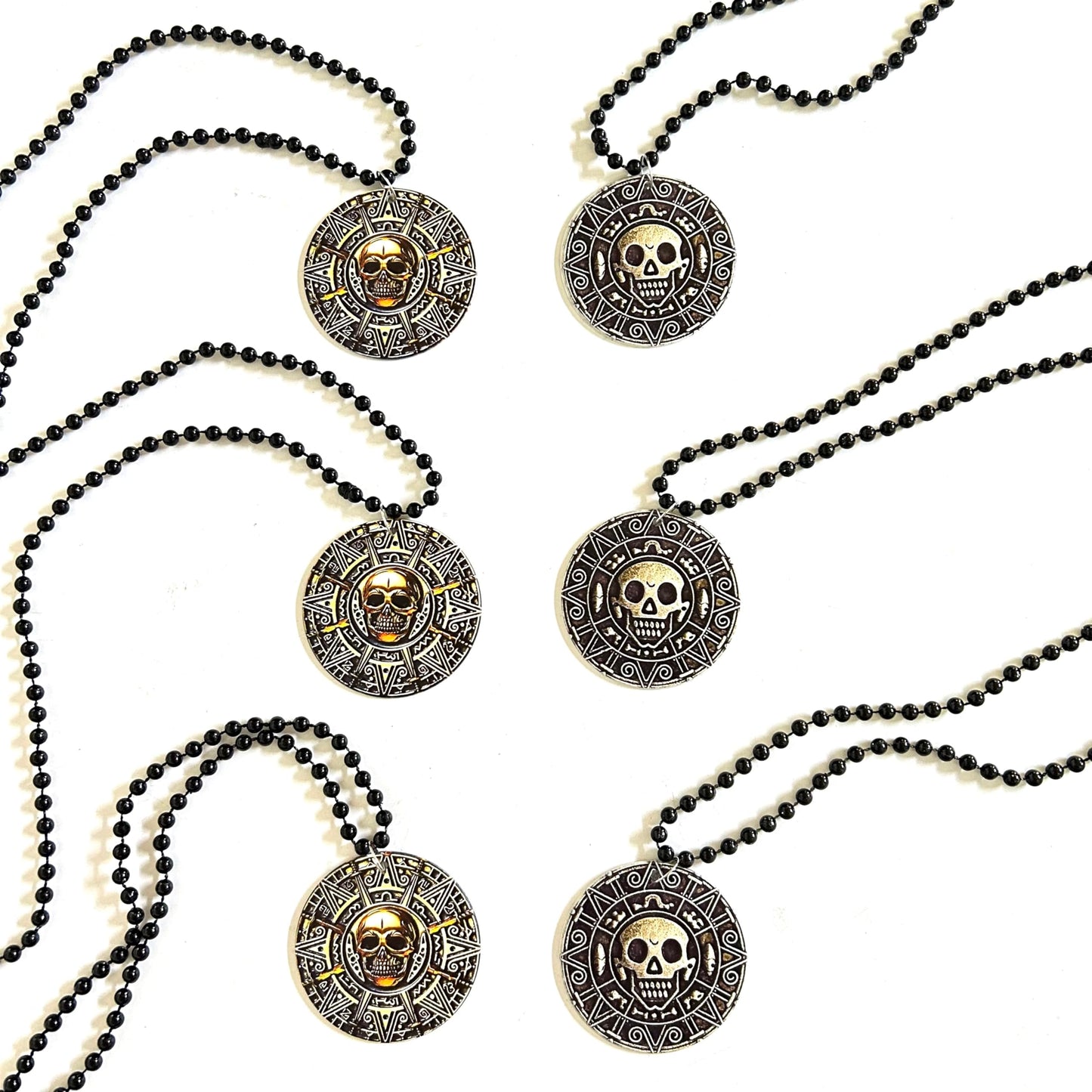 GZYSSL 12 Pcs Halloween Pirate Coin Beads Necklaces Pirate Skull Necklaces Accessories Pirate Day Necklaces Party Decorations