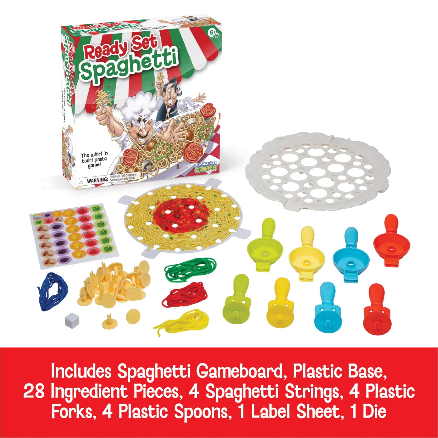 PlayMonster Ready Set Spaghetti Board Game - Multi-Player, Hand-Eye Coordination Game for Kids Ages 6+, Plastic, Model 25107