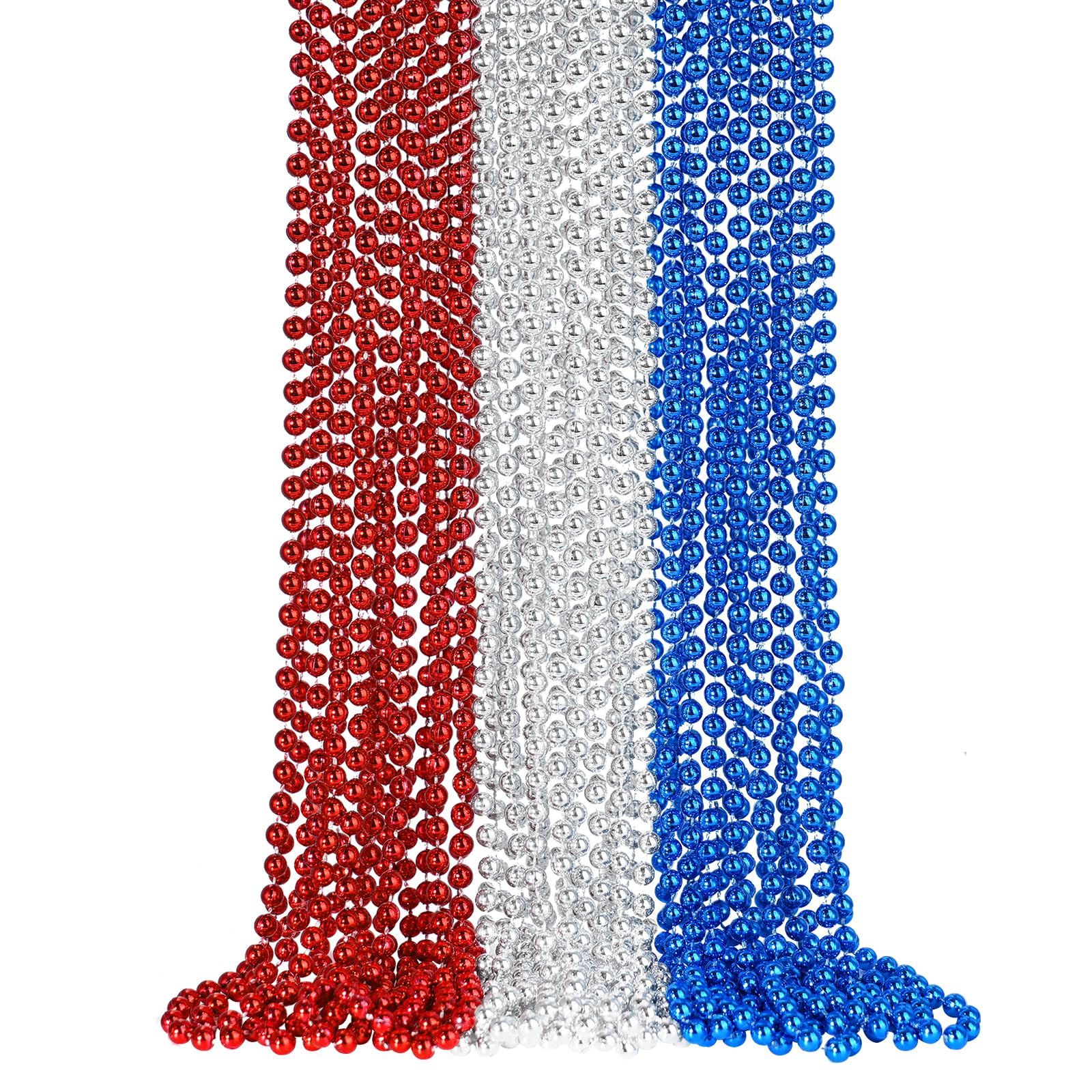 SHAOQINLIN 24 Pcs Patriotic Bead Necklaces, 4th of July Beads Necklaces Bulk 4th of July Accessories 33 Inch Metallic Red/Silver
