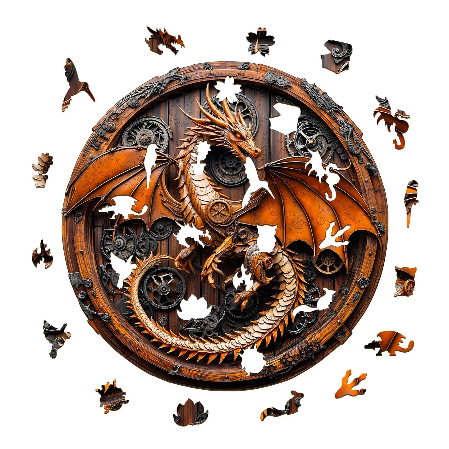 KAAYEE Wooden Puzzles for mature-themeds  3D Vision Mechanical Dragon Wooden Jigsaw Puzzles Unique Shape Advanced Wood Puzzle mature-themed  Birthday Fathers Family Game (S-8.5 * 8.4in-100pcs)