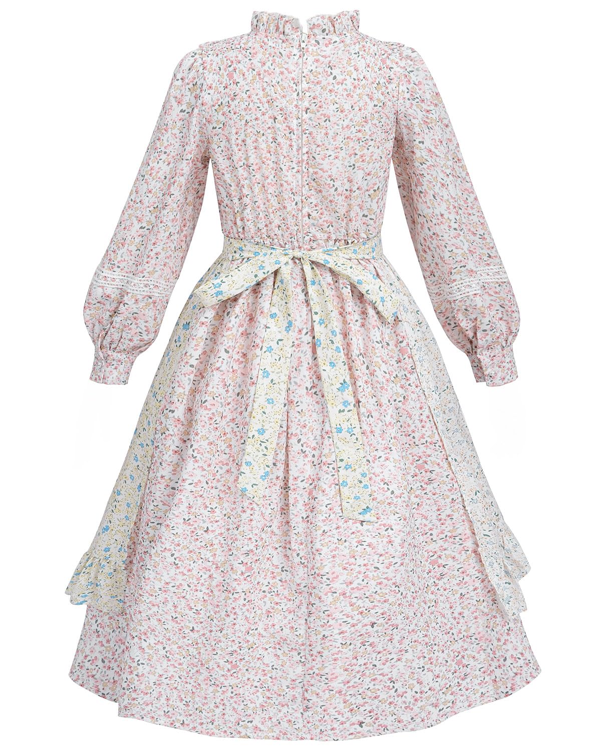 Fccam Prairie Colonial Dress Girls Long Sleeve Pioneer Dress Costume Floral Pioneer Girl Laura Ingalls Wilder Pink M