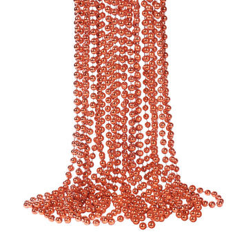 YAXINRUI 33 Inch 7 mm Metallic Orange Bead Necklaces, 15pcs Mardi Gras Beads Bulk Round Beaded Necklaces Costume Necklace for Ma
