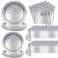 98 Pieces Silver Happy Birthday Decorations For 24 Guests Diamonds Silver Glitter Birthday Party Plates And Napkins Tablecloths Silver Birthday Tableware Set Baby Shower Wedding Party Favors
