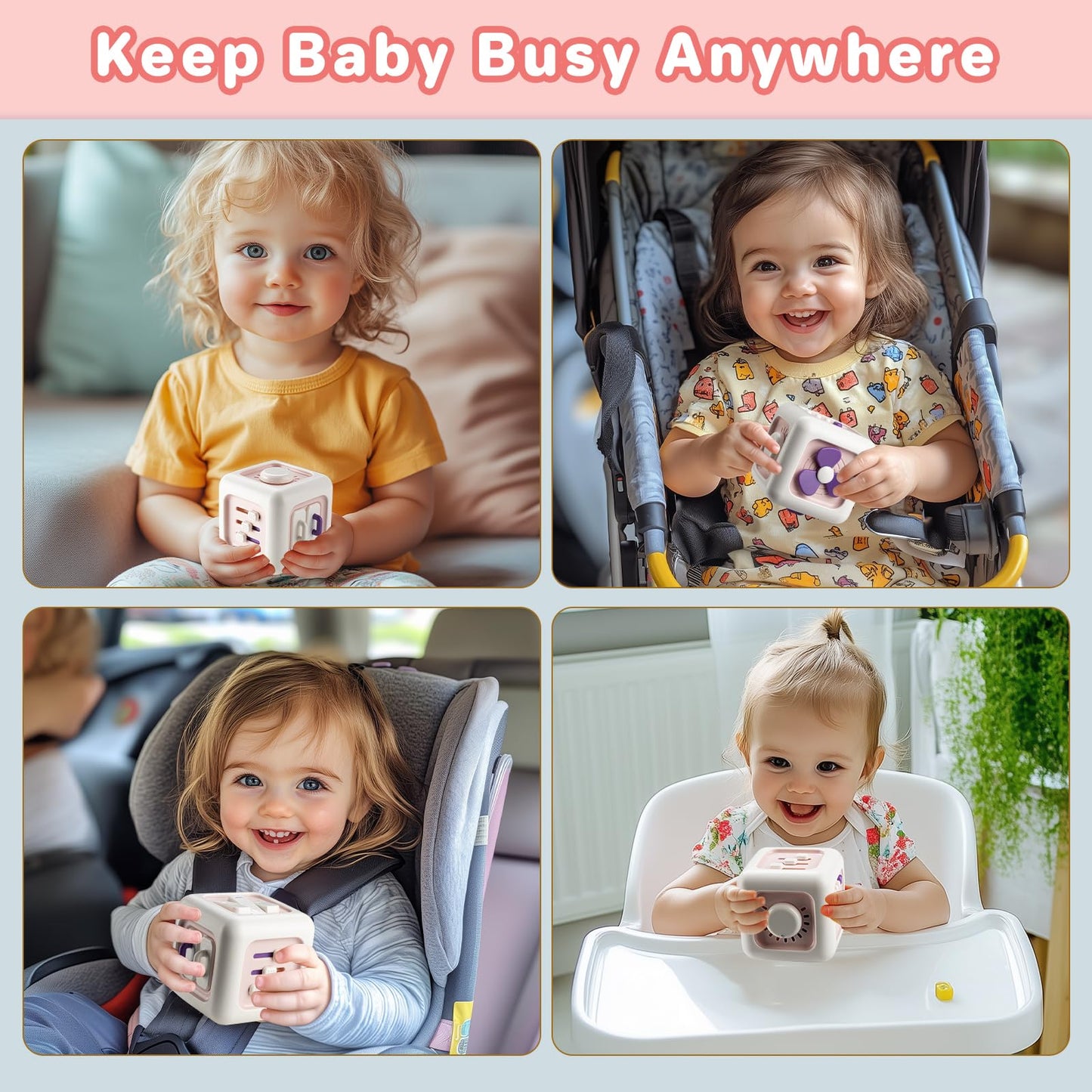 Blf Fun Busy Board For 1 Year Old Boy Gifts, Activity Cube Montessori Toys For Babies 12-18 Months, Car Travel Airplane Sensory