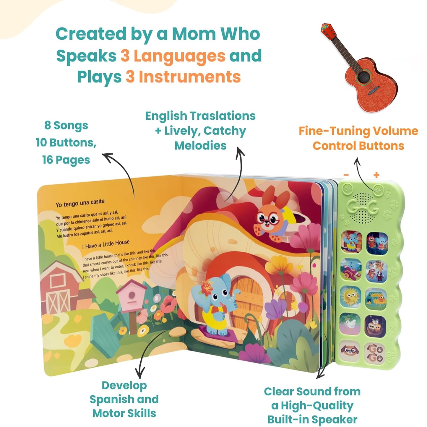 Go Go Spanish Musical Book Vol. 2: Bilingual Baby Books Spanish English, 8 Songs, Libros En Espaol Para Nios, Spanish Baby Books