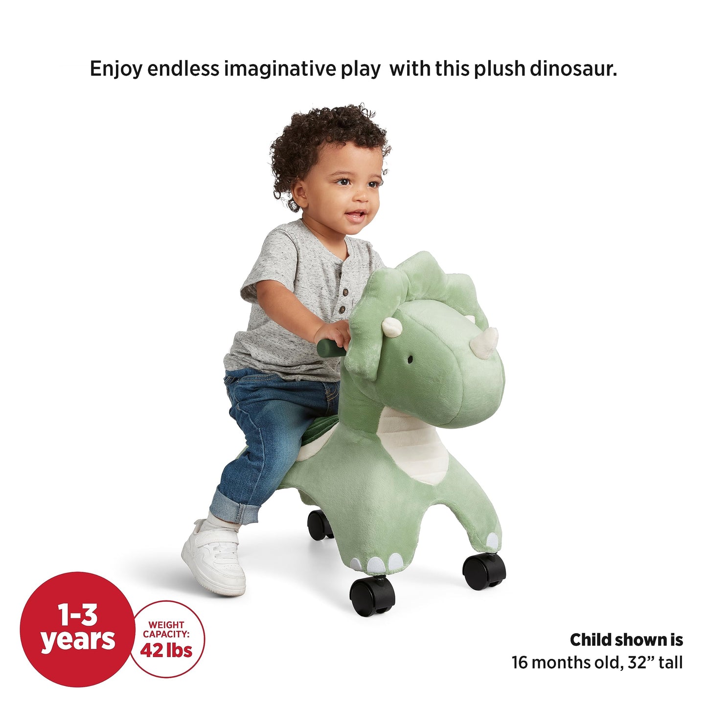 Radio Flyer Dash Dinosaur Ride On Toy for Toddlers, Large Green Plastic, Model 691Z