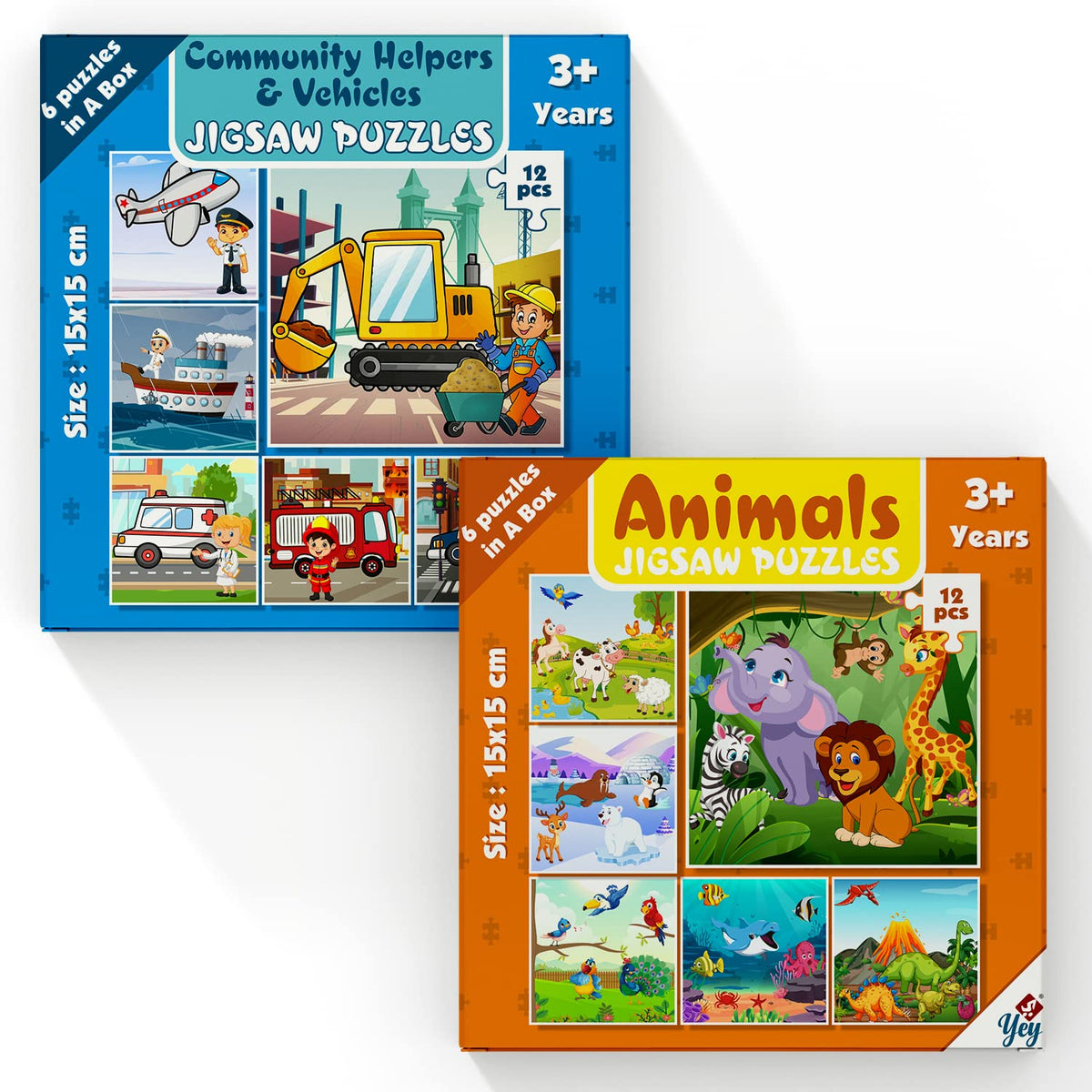 Yey Animals And Community Helpers Jigsaw Puzzles For Kids | Pack Of 2 Puzzle Boxes  Set Of 12 Educational Puzzles, Multicolor, 