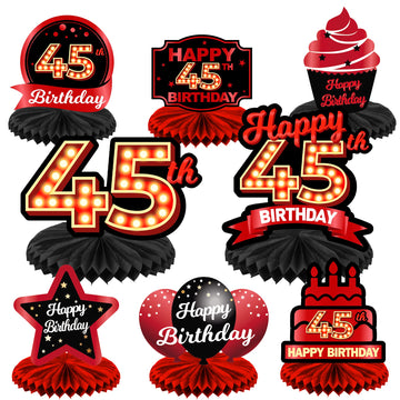 Happy 45th Birthday Red and Black Table Honeycomb Centerpieces Balloons Theme Decor Table Decorations Table Toppers for Girls Wo