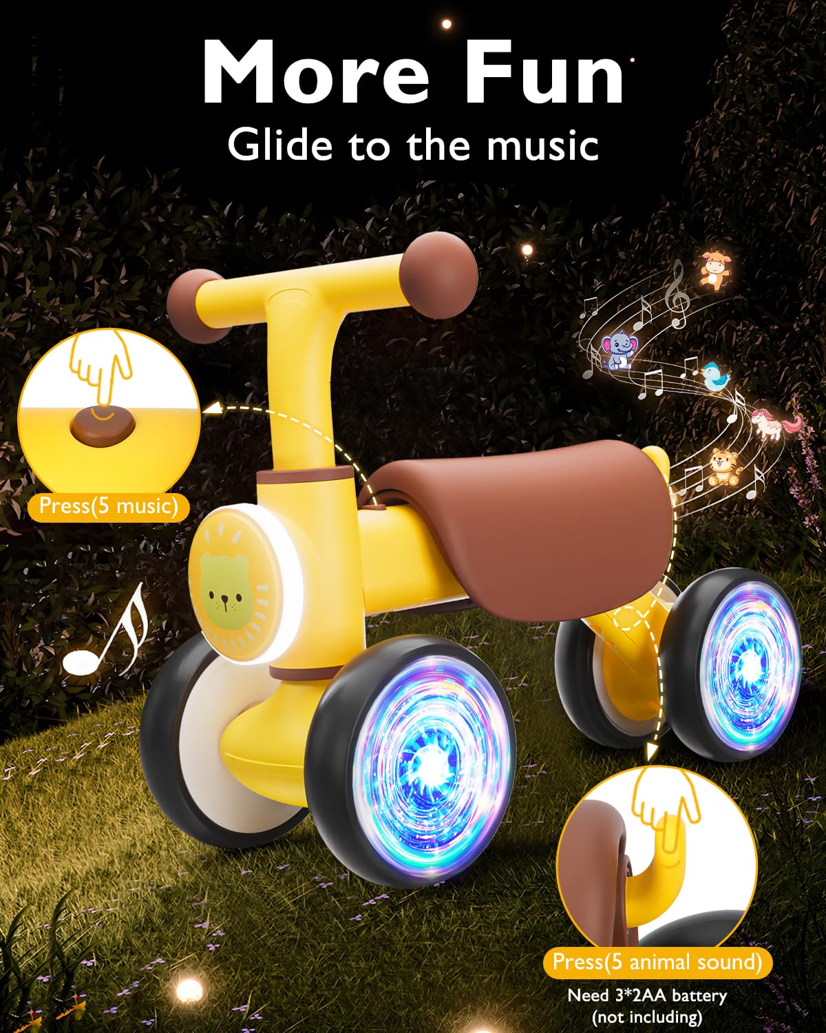 Balance Bike Toys For 1 Year Old Boy, Toddler Toys For 1 Year Old Girls Gifts, Toddler Bike With Colorful Glow Wheel, Soft Music