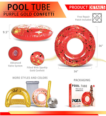 Cota Global Inflatable Red Pool Float - enhanced Confetti Round Pool Float  Inflatable Swimming Tube Pool Ring Float for Kids and mature-themeds  Heavy Duty Floating Tube for Pool  Beach  or Lake - 36 Inches