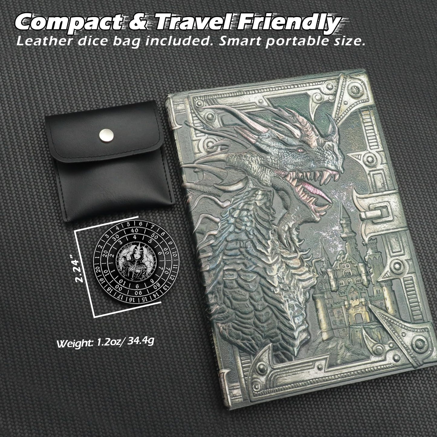PJOY Spinner Dice 7-in-1 Metal DND Dice Set Built-in D4, D6, D8, D10, D%, D12 and D20 Unique Dice Spinner Rogue Metal D&D Dice f