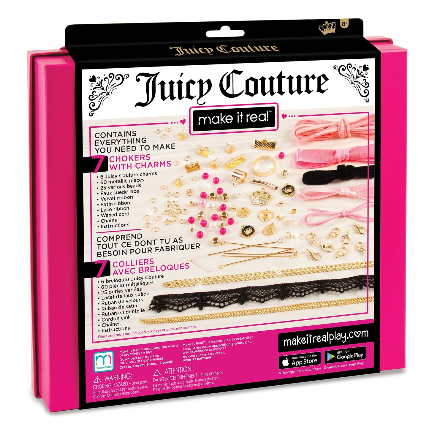 Make It Real Juicy Couture: Chokers & Charms Kit - Create 7 Unique Necklaces, 102 Pieces, 7 Trendy Chokers, 6 Juicy Charms, Twee